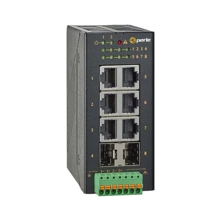 Perle Systems Industrial Gigabit Switch with 8-ports: 6 x 10/100/1000Mbps RJ45 Ethernet ports and 2 x 100/1000Mbps 07017370